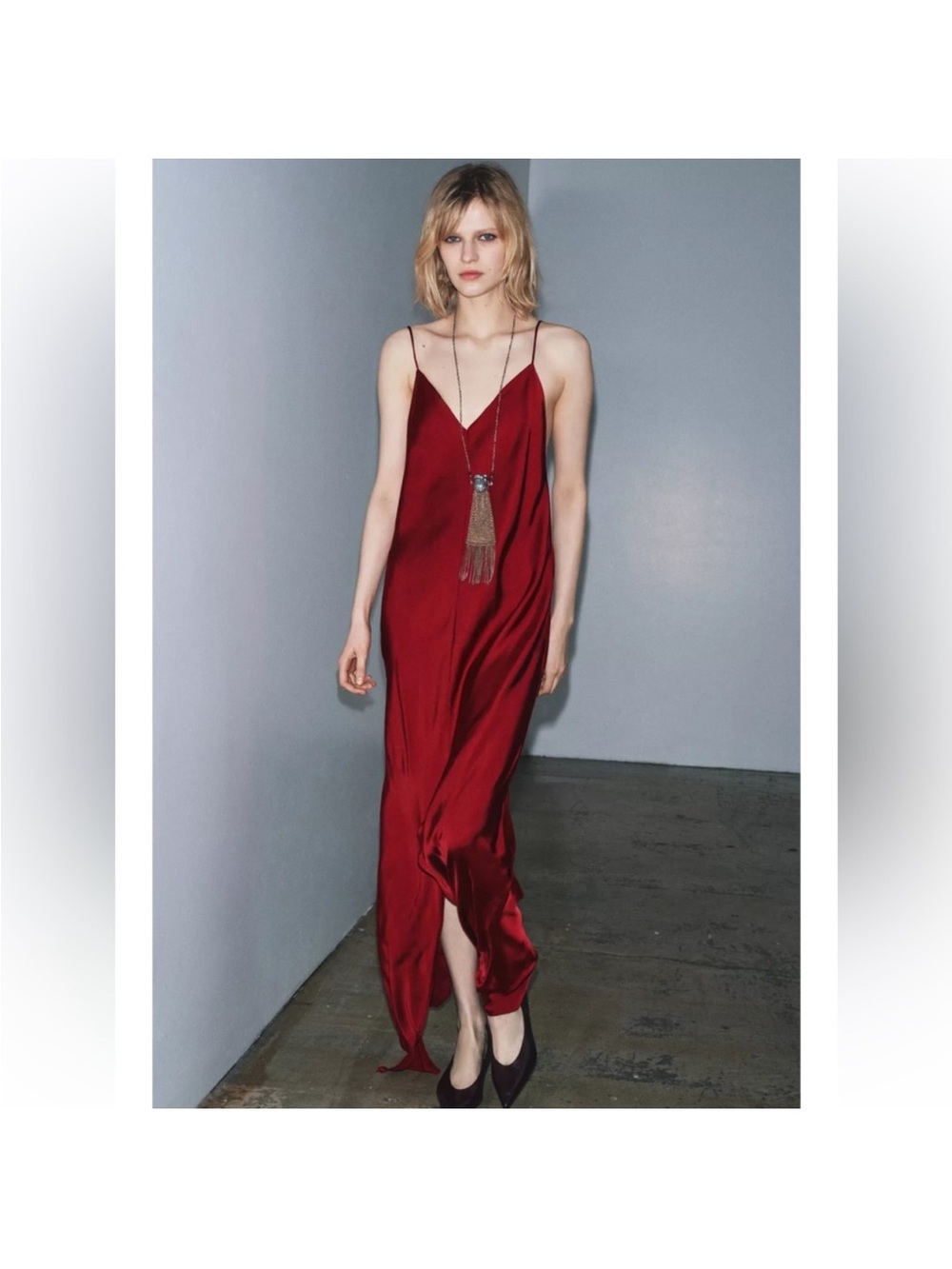 Zara Red satin slip Maxi Dress